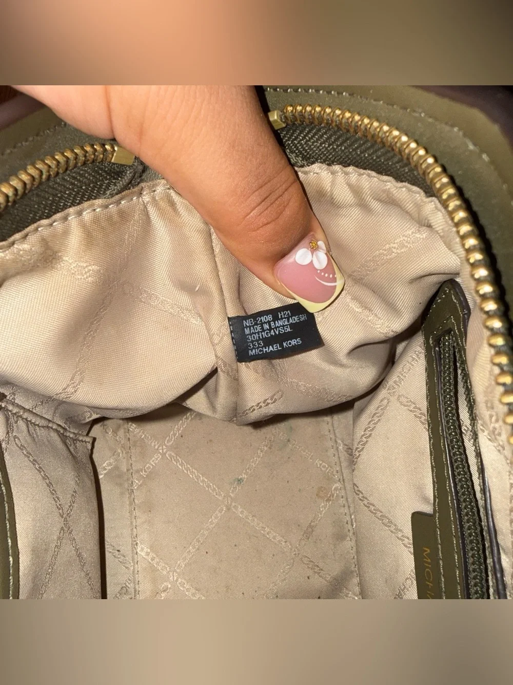 Michael Kors Thyme green Leather Top-Handle Satchel with Gold Hardware